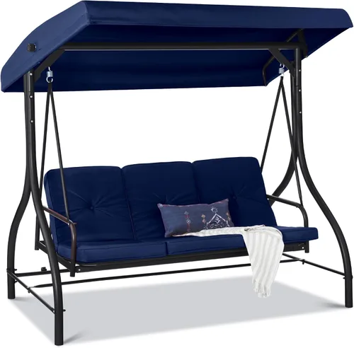 Miniatura 18 de Best Choice Products Columpio Deslizante con Toldo Convertible Grande de 3 Asientos para Exteriores, Hamaca de Patio, Silla de Descanso para Porche