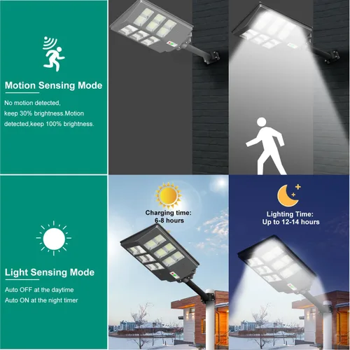 Miniatura 3 de Gebosun Luz de inundación solar de 600 W para exteriores, 60000 lm 7000 K, luz solar LED de seguridad solar IP65 impermeable del atardecer al