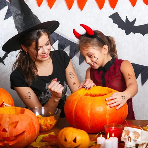 Miniatura 3 de 60 piezas de tatuajes temporales de Halloween que brillan en la oscuridad para niños, calcomanías luminosas de fantasma, monstruo para niños