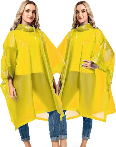 Miniatura 31 de Paquete de 2 ponchos de lluvia para adultos, reutilizables, impermeables, de supervivencia, emergencia, resistente, con capucha con cordón