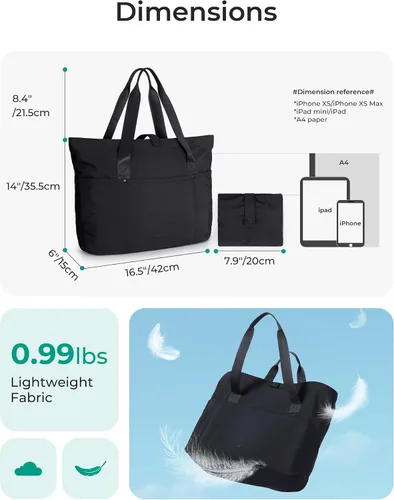 Miniatura 4 de BAGSMART Bolsa de mano para mujer, bolsa de mano plegable con cremallera, bolsa de hombro grande de viaje para el trabajo-16.5 pulgadas de largo x 6