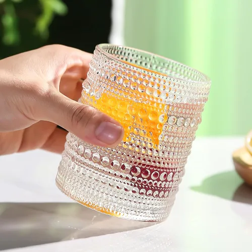 Miniatura 6 de Amyoole Juego de 6 vasos para beber Hobnail de 12 onzas, cristalería vintage transparente en relieve con vaso de agua, vasos de cóctel para cerveza