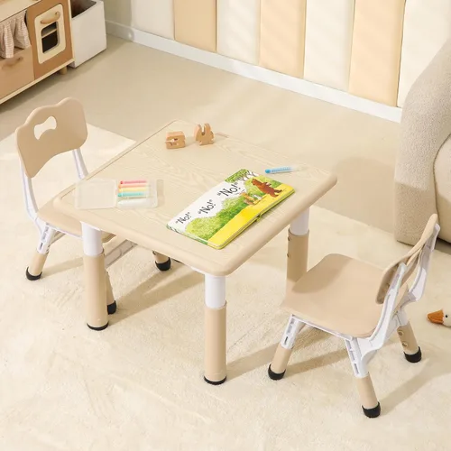 Miniatura 8 de Hulaibit - Juego de mesa y 2 sillas para niños, mesa de altura ajustable para niños pequeños con cubiertas antideslizantes para los pies, mesa