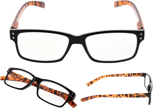 Miniatura 6 de Gafas de lectura, paquete de 5 bisagras de resorte para mujeres y hombres, incluye 3 negras 2 tortugas +0.00