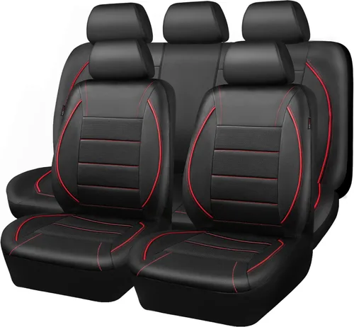 Miniatura 21 de CAR PASS Fundas de Asiento de Automóvil de Cuero Sintético con Ribetes Juego Completo, Fundas de Asiento de Cuero Transpirable Gris para Gris