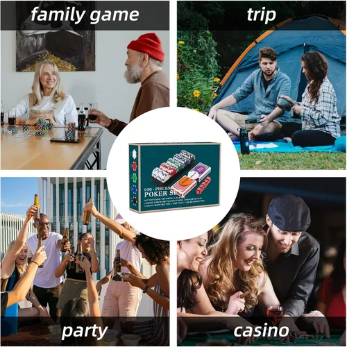 Miniatura 6 de Homwom Juego de póquer para viajar, 100 piezas, 5 colores, fichas de póquer profesionales en caja de regalo de cartón, fichas de póquer de casino