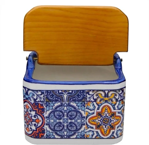 Miniatura 3 de Cerámica portuguesa Alcobaça Salero decorativo de cerámica con tapa para cocina (azul)