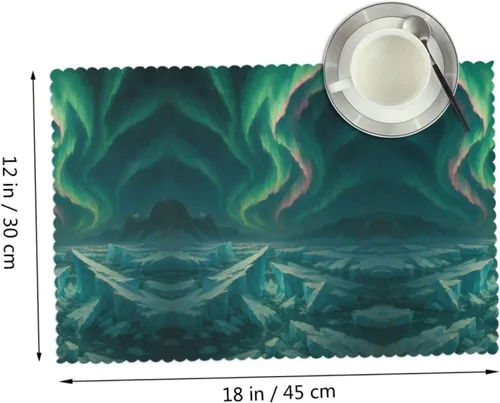 Miniatura 2 de Rectangular Placemats Set of 4, Heat Resistant Aurora Printed Kitchen Dining Table Mats