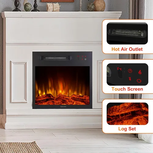 Miniatura 3 de Calentador eléctrico integrado de chimenea de 18 pulgadas, chimenea independiente empotrada, control remoto, pantalla táctil, velocidad de brillo