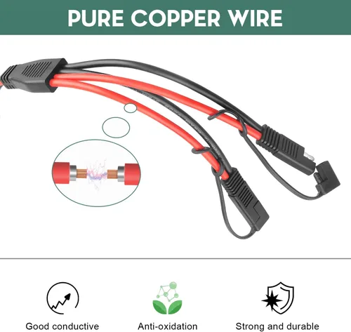Miniatura 2 de Cable divisor SAE Y de 10 AWG, cable de extensión PAEKQ SAE 1 a 2 con fusible de protección 15A 20A 30A y conector de polaridad SAE inversa de 2