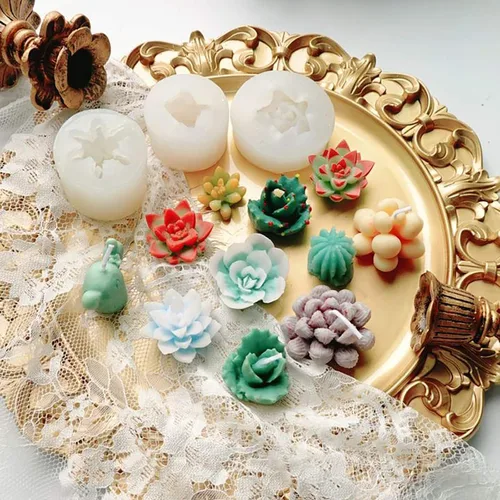 Miniatura 3 de Funshowcase Planta suculenta con maceta de silicona para resina, jabón, vela, cera, polímero, arcilla, yeso, fondant, decoración de pasteles, 2