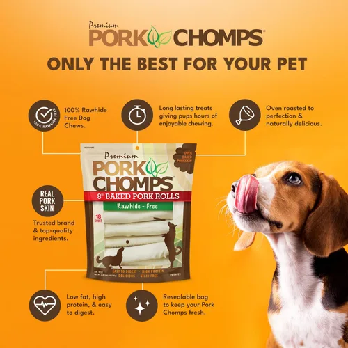 Miniatura 3 de Pork Chomps Masticables de piel de cerdo horneada para perros, rollos de 8 pulgadas, 18 unidades (paquete de 1)