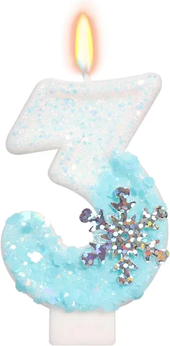 Miniatura 39 de Velas temáticas de cumpleaños de nieve congelada, vela de cumpleaños número 4 para suministros de fiesta, decoración de fiesta de cumpleaños Azul