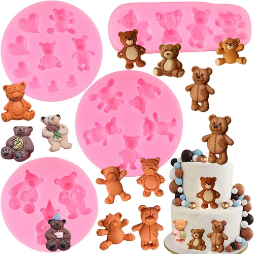 Miniatura 13 de Moldes de Fondant de Silicona con Forma de Oso, Moldes de Chocolate y Caramelo con Forma de Oso Para Decoración de Pasteles, Topper de Cupcakes