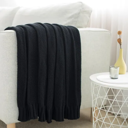 Miniatura 9 de Carriediosa - Manta de punto para sofá de 50" x 60", suave y acogedora con patrón de rayas, manta de punto con cable, textura esponjosa, decoración
