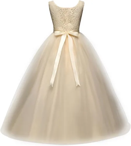 Miniatura 2 de Vestido Yaphyee largo, de princesa, con flores, formal, para boda, dama de honor, para fiesta, para niña