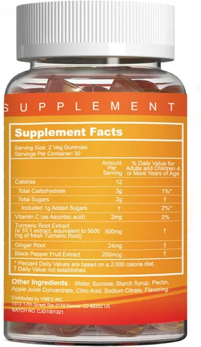 Miniatura 8 de Gomitas de curcumina de cúrcuma de 500 mg para adultos, con pimienta negra, raíz de jengibre, vitamina C, gomitas de frutas bajas en azúcar, sabor a