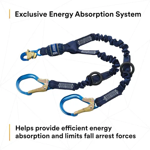 Miniatura 5 de 3M DBI-SALA 6' EZ-Stop 34" tela de poliéster doble pierna 100% cordón de absorción de golpes con gancho de cierre automático en cada extremo