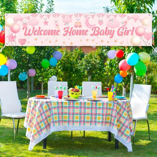 Miniatura 7 de Cartel de bienvenida a casa para bebé, decoración de baby shower para niñas, letrero de tela grande para revelación de género, suministros
