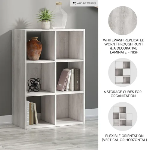 Miniatura 4 de Diseño exclusivo de Ashley Paxberry. Organizador de almacenamiento o librero moderno de 6 cubos, color blanqueado