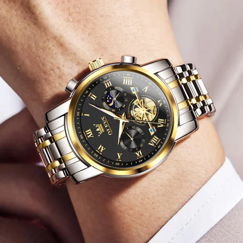Miniatura 2 de OLEVS Relojes para hombre impermeables de acero inoxidable con pulsera ajustable, reloj analógico de cuarzo para hombre, moda de negocios, clásico