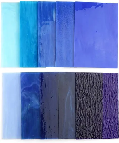Miniatura 5 de Lanyani (10 hojas) Paquete de hojas de vidrio de colores azules variedad 4 x 6 pulgadas de vidrio de arte opalino Tiffany, texturas mixtas
