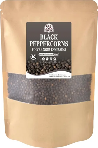 52USA Granos de pimienta negra entera, 12 onzas (paquete de 1), granos de pimienta para molinillo de repuesto, sin gluten, kosher, totalmente