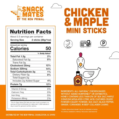 Miniatura 2 de The New Primal Snack Mates - Palito de pollo y arce para niños, (paquete de 8) palito de carne de 0.5 onzas, bocadillo de pollo totalmente natural