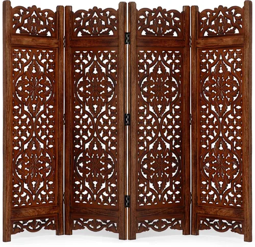 Miniatura 8 de Lightnpro 4 Panel Majestic Wooden Room Divider 64"(W) x 48"(H) Hand-Carved Folding Privacy Screen, Pre-Assembled Decorative Partition for Living