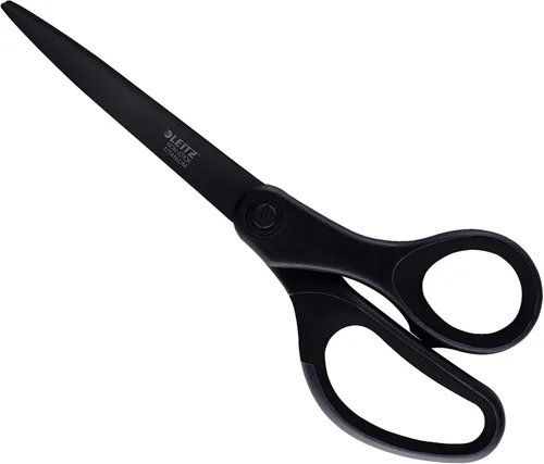 Leitz Tijeras de titanio, para diestros o zurdos (ambidiestros), 8.071 in, antiadherentes, papelería de oficina, mango ergonómico, color negro