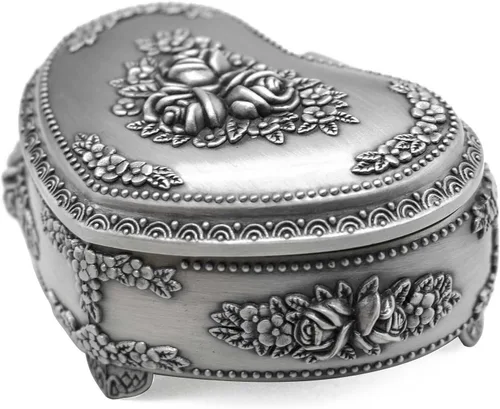Joyero de metal con forma de corazón clásico vintage, organizador de almacenamiento para anillos, regalo de Navidad, pequeño