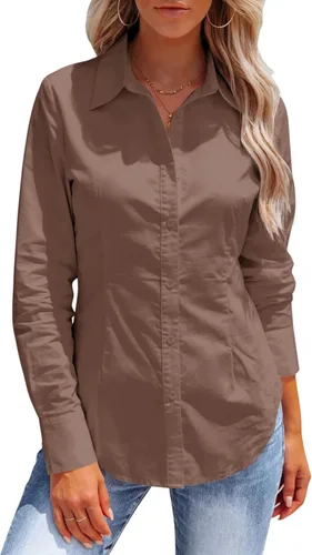 Miniatura 6 de Button Down Shirts for Women Long Sleeve Dress Shirts Collared Work Wrinkle Free Office Solid Blouses Fitted Tops
