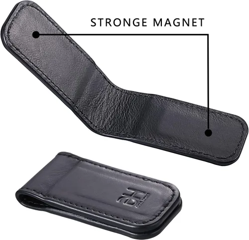 Miniatura 5 de Soporte magnético delgado para tarjetas de visita de cuero genuino para hombres, Negro -, Slim