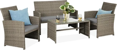 Miniatura 28 de Best Choice Products juego de muebles de mimbre para patio al aire libre, 4 piezas, para conversación en el patio trasero con mesa de café, cojines
