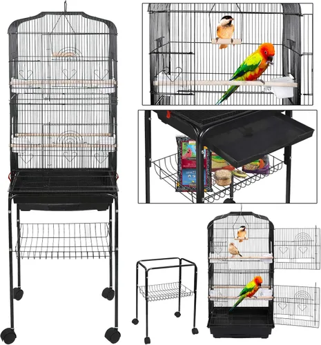 Miniatura 6 de SUPER DEAL 59.3 - Jaula grande de hierro forjado para cacatúa Sun Conure, periquito, pinzón, Budgie, Lovebird, Canary, casa mediana para mascotas