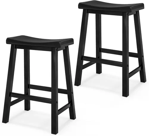 COSTWAY Juego de 2 taburetes de silla de montar de 24 pulgadas de altura de mostrador con patas de madera maciza y reposapiés, taburetes modernos
