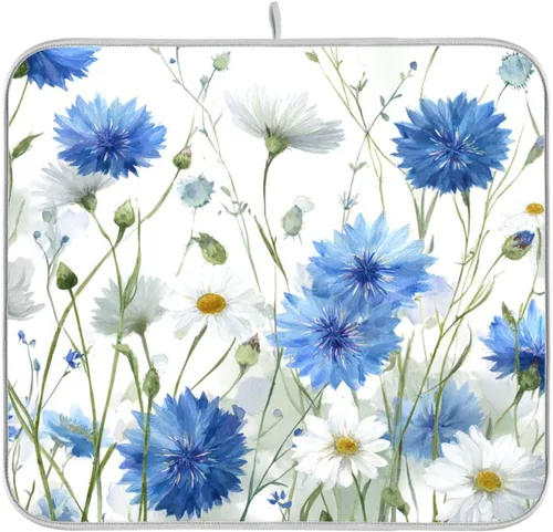 Miniatura 12 de Tapete de secado de platos de primavera naranja con flor de amapola para encimera de cocina, tapete escurridor absorbente de microfibra, tapete