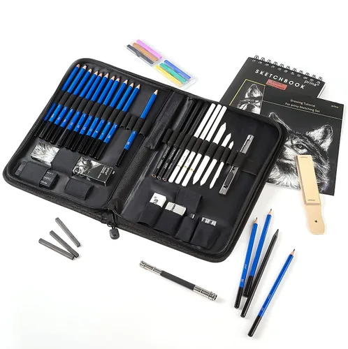 Miniatura 7 de Prina Paquete de 50 kits de dibujo para bocetos, suministros de boceto con cuaderno de bocetos de 3 colores, grafito y carbón, kit de dibujo