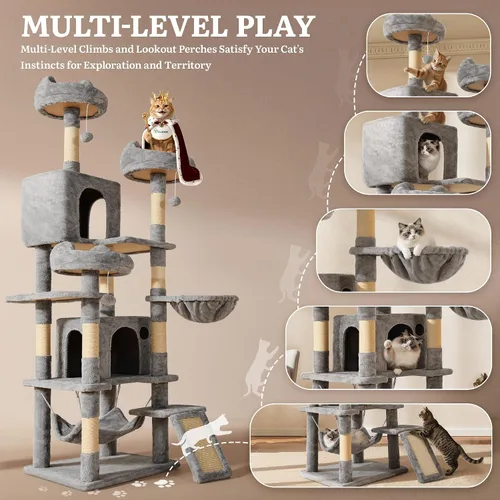 Miniatura 5 de YITAHOME - Torre de árbol para gatos de 70.8 pulgadas para gatos de interior: condominio de casa de juegos para mascotas de varios niveles, muebles