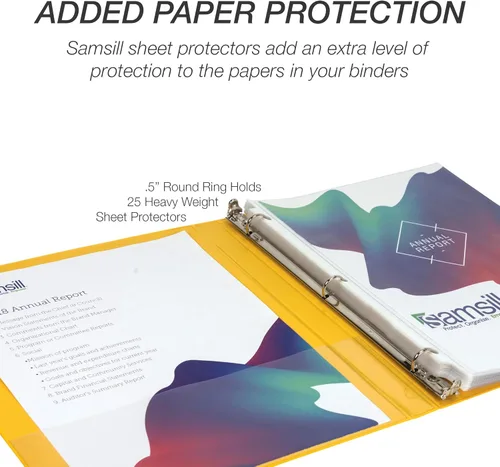 Miniatura 6 de Samsill Economy - Carpeta de 3 anillos de 0.5 pulgadas, carpeta de anillos redondos, cubierta transparente personalizable, color amarillo (18515)