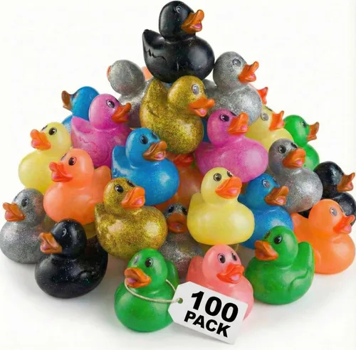 Miniatura 9 de Bedwina Patos de goma con purpurina a granel, patos Jeep para regalos de patitos y cruceros, juguetes de baño para niños, mini patitos de goma