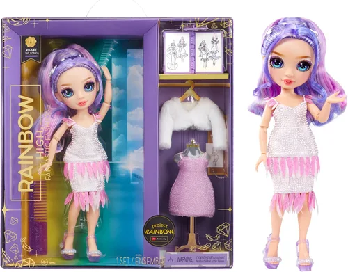 Rainbow High Fantastic Fashion Violet Willow - Muñeca de moda púrpura de 11 pulgadas y juego con 2 trajes completos de muñeca y accesorios de juego
