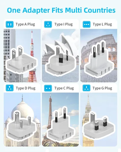 Miniatura 2 de Juego de adaptadores de enchufe de viaje europeo, adaptador de viaje 8 en 1 con 4 CA, 4 puertos USB (2 USB C), adaptador de viaje universal de EE.