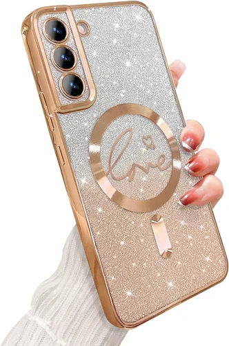 Miniatura 14 de ZONRW - Funda para Samsung Galaxy S22 Ultra magnética, para mujeres y niñas, cubierta trasera suave, lujosa, con corazón de amor, bling, degradado