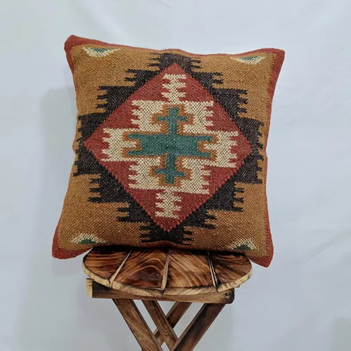 Miniatura 3 de Trade Star Funda de cojín hecha a mano, 70% yute, 30% lana, funda de almohada kilim vintage, 18 x 18 pulgadas, funda de cojín cuadrada altamente