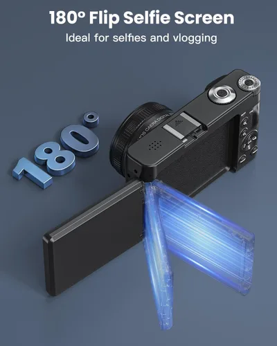 Miniatura 5 de Cámara digital 4K para fotografía, WiFi de 64 megapíxeles con pantalla giratoria de 180° de 3" con enfoque automático, cámara para videoblogs
