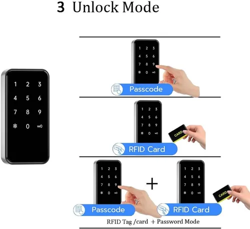 Miniatura 3 de Bloqueo RFID: cerraduras digitales sin llave con contraseña y acceso a tarjetas, modos de desbloqueo doble y único, uso público/privado, teclado