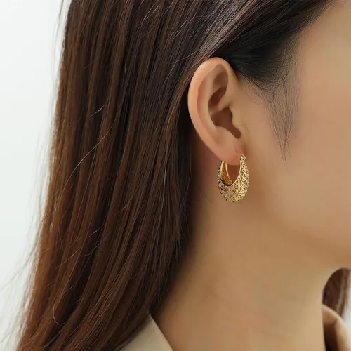 Miniatura 2 de Aretes de aro de oro de filigrana, aretes pequeños vintage para mujer