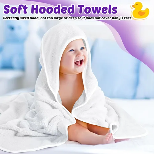 Miniatura 4 de Reginary Paquete de 4 toallas con capucha para bebé, toallas de baño de forro polar coral para bebé, 30 x 30 pulgadas, suaves y absorbentes, manta