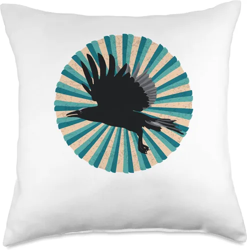 Krähen Raben Vögel Liebhaber Bekleidung Crow Retro Vintage Raven Odin Viking Fans Hugin and Munin Throw Pillow, 18x18, Multicolor